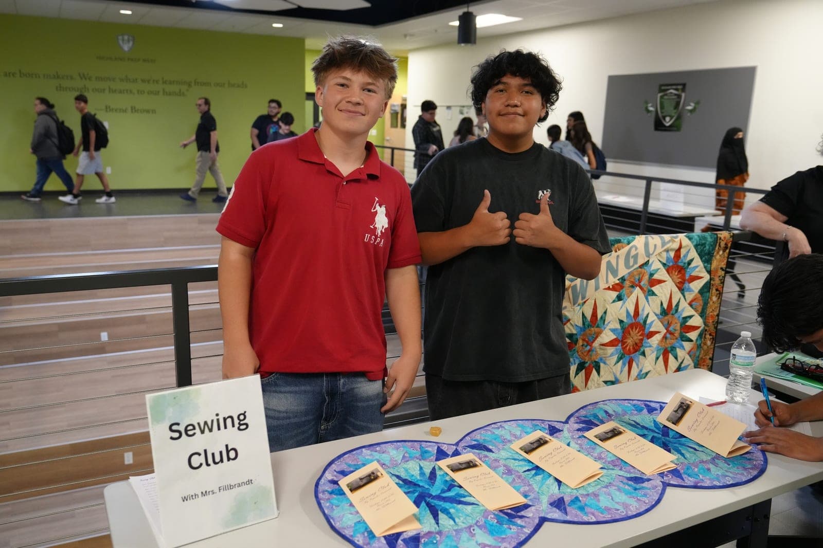 Highland Prep West students at the Sewing Club table