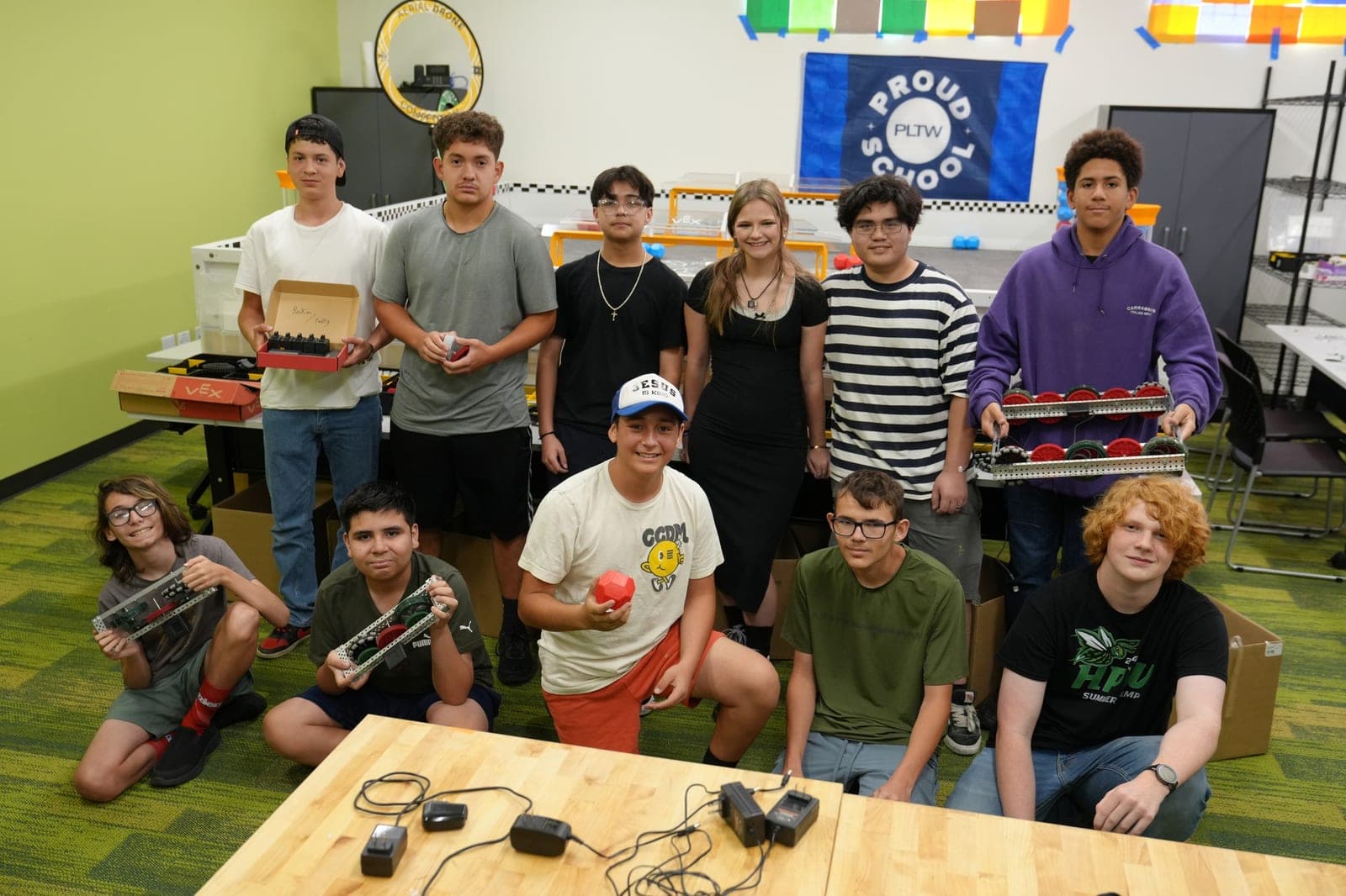 Students building robots at a Highland Prep West VEX summer camp