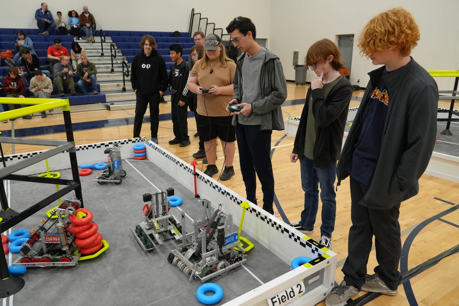 A student-built VEX competition robot on the field