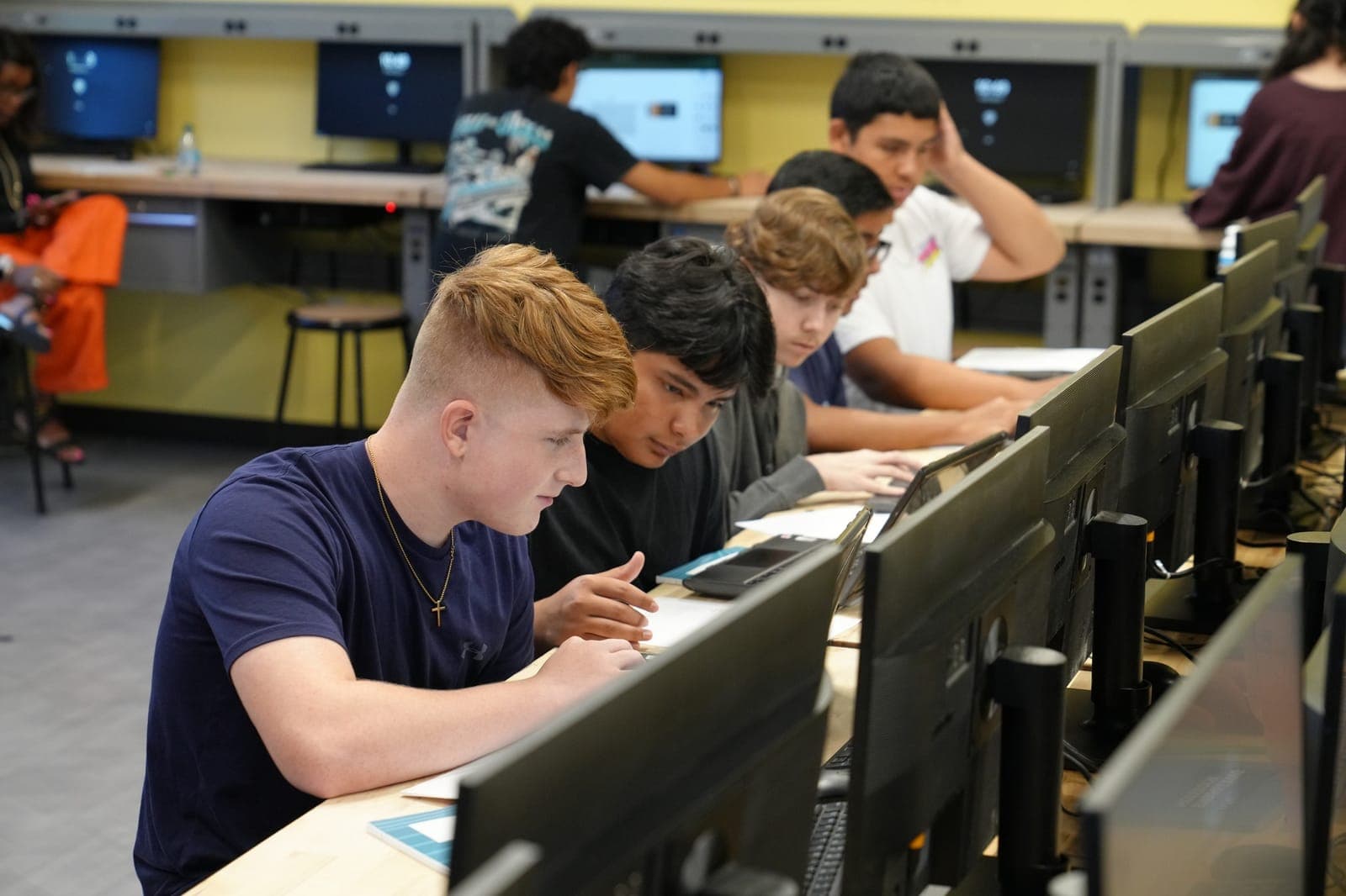 Highland Prep West Zero Robotics team working on code